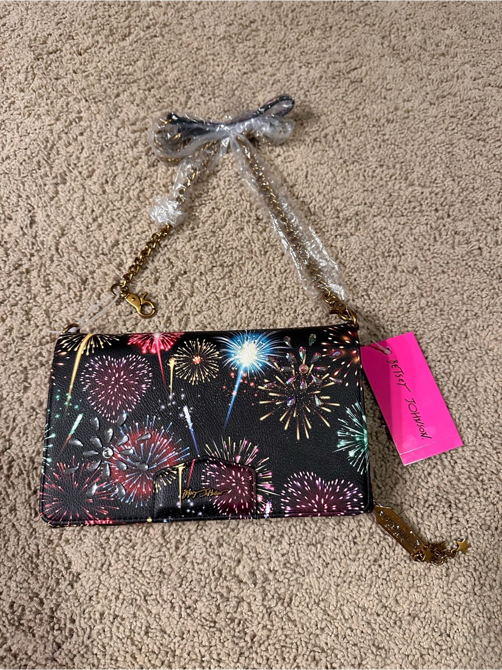 Betsey Johnson Black Multicolor Firework-Print Wristlet Crossbody